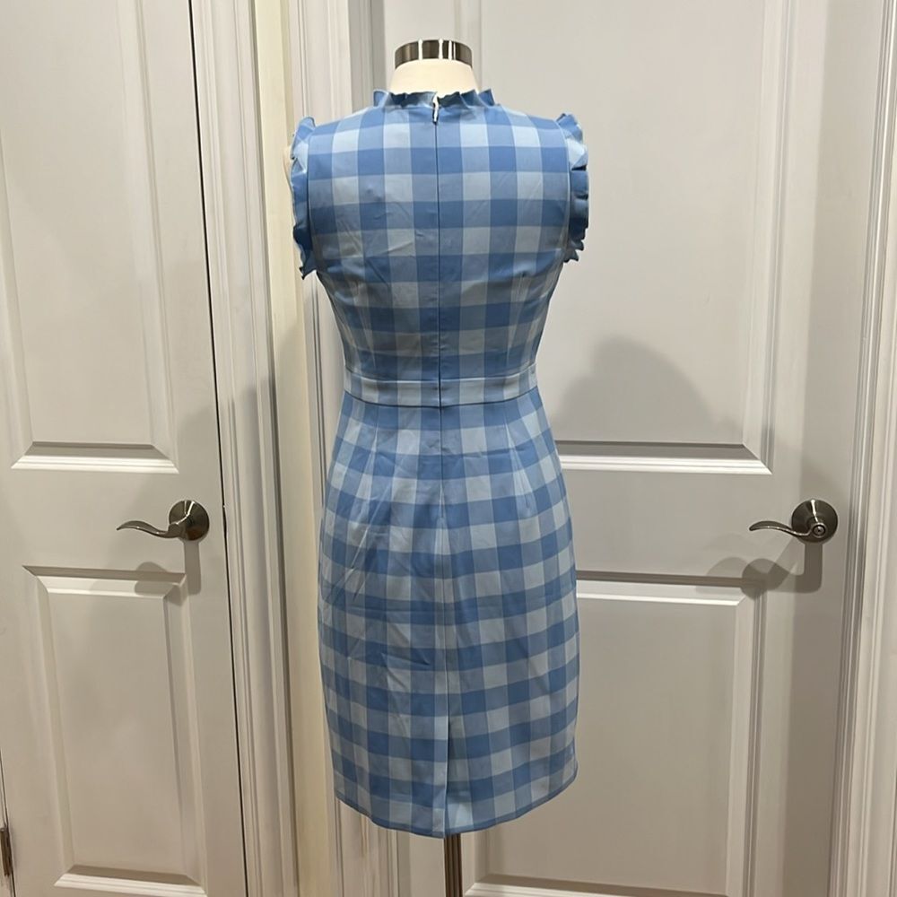 New! J. Crew Ruffle-trim sheath dress in gingham stretch crepe Blue Size 4 NWT‎ - Picture 7 of 16